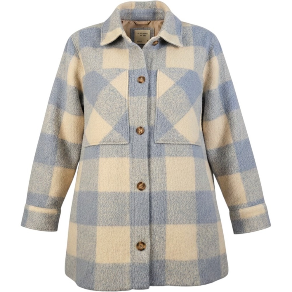Abercrombie & Fitch Blue Cream Buffalo Plaid Lined Shacket Jacket Coat Medium